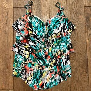 MagicSuit by MiracleSuit Tankini Top Rita Tiered Ruffled Slimming Size 14